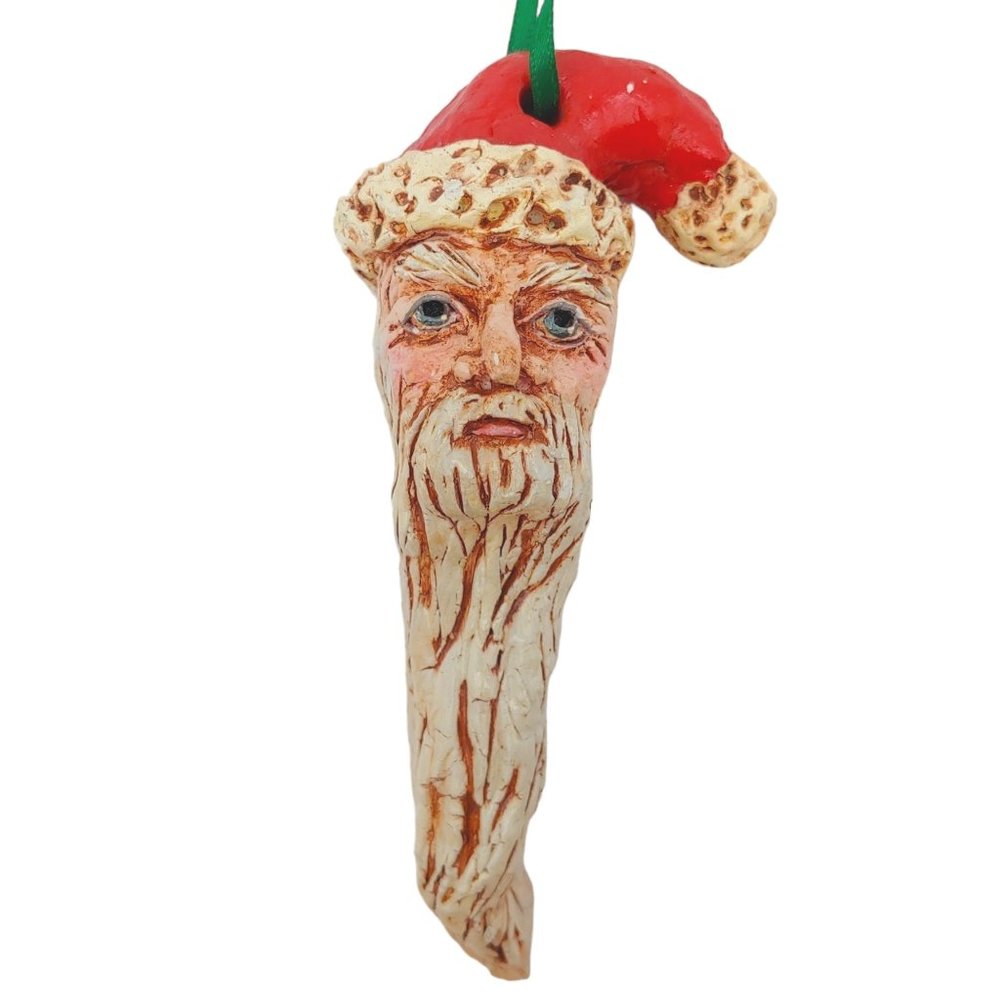 Handmade Santa Christmas Ornament 5" Intricate Carved Realistic Rustic Primitive